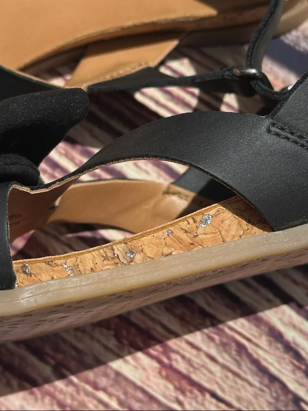 UGG Girls Black Bow Fonda K Sandals with Tan Footbed